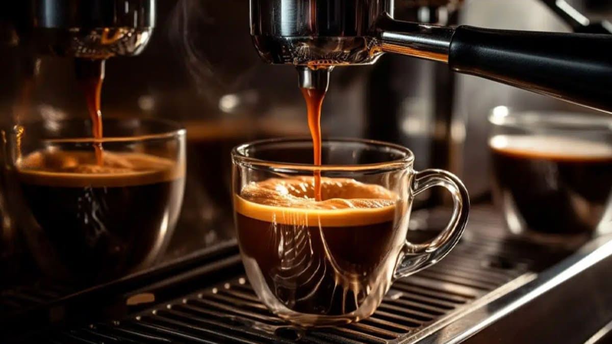 قهوه دم شده داخل فنجان ریخته می شود.